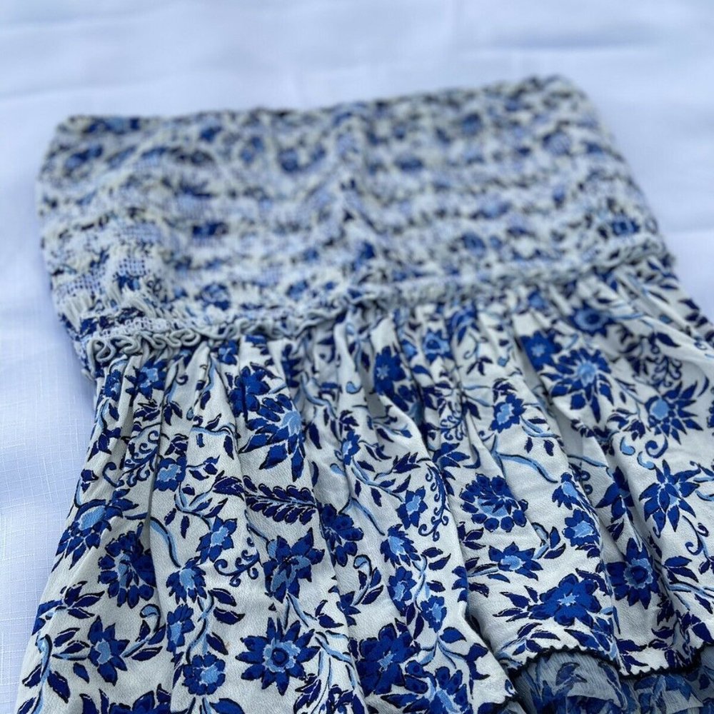 Poupette St Barth L Blue Floral Smocked Mini Skirt